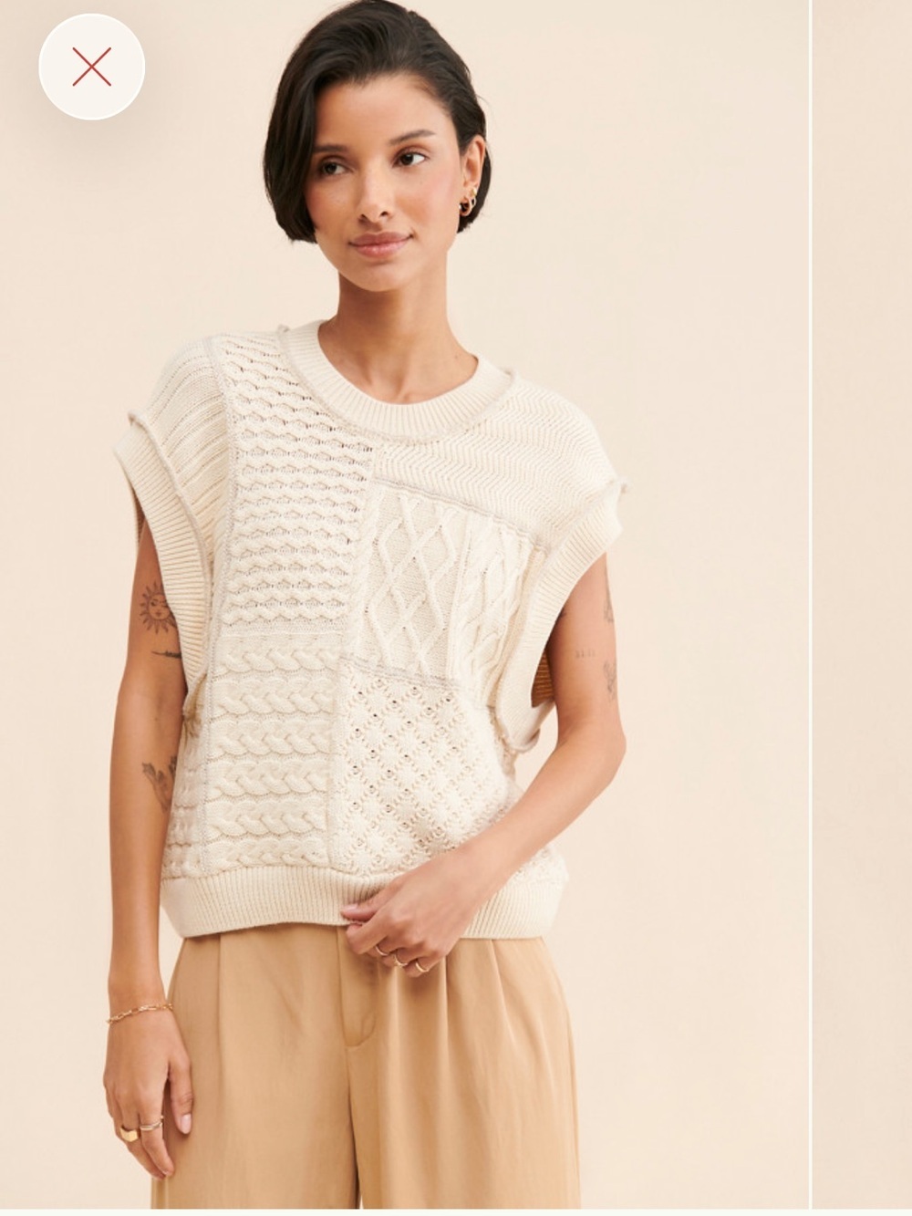 Free People Take the Plunge Cream Cable Patchwork Sleeveless Sweater Vest XS/S